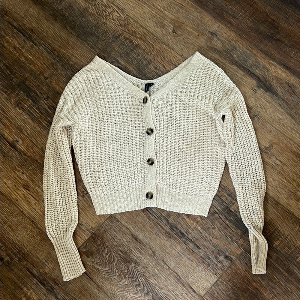 Moon & Madison Cream Ribbed Knit Cardigan